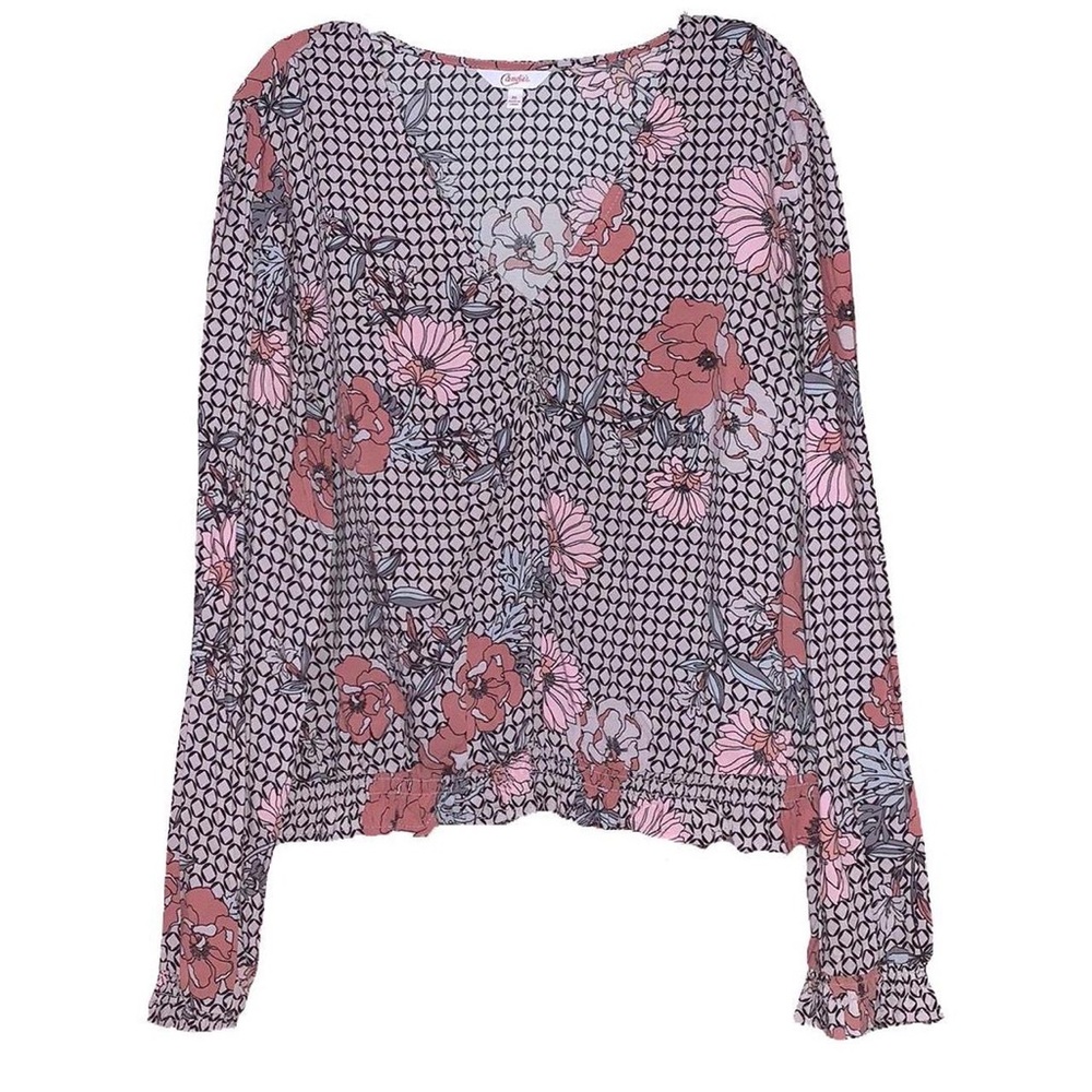 CANDIES PINK FLORAL RUFFLED HEM BLOUSE